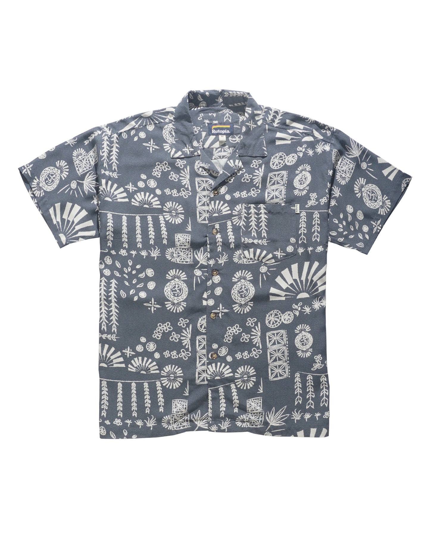 Rutopia Bali Palm Pattern Shirt Men - Blue