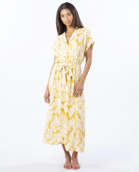 Summer Palm Shirt Dress - Gold