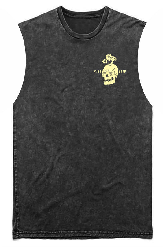 Skull Flower Muscle Tee Men - Blackwash