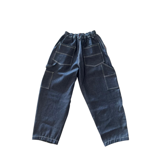 Principle X Bgs Elastic Waist Carpenter Pants - Raw Dark Blue Denim
