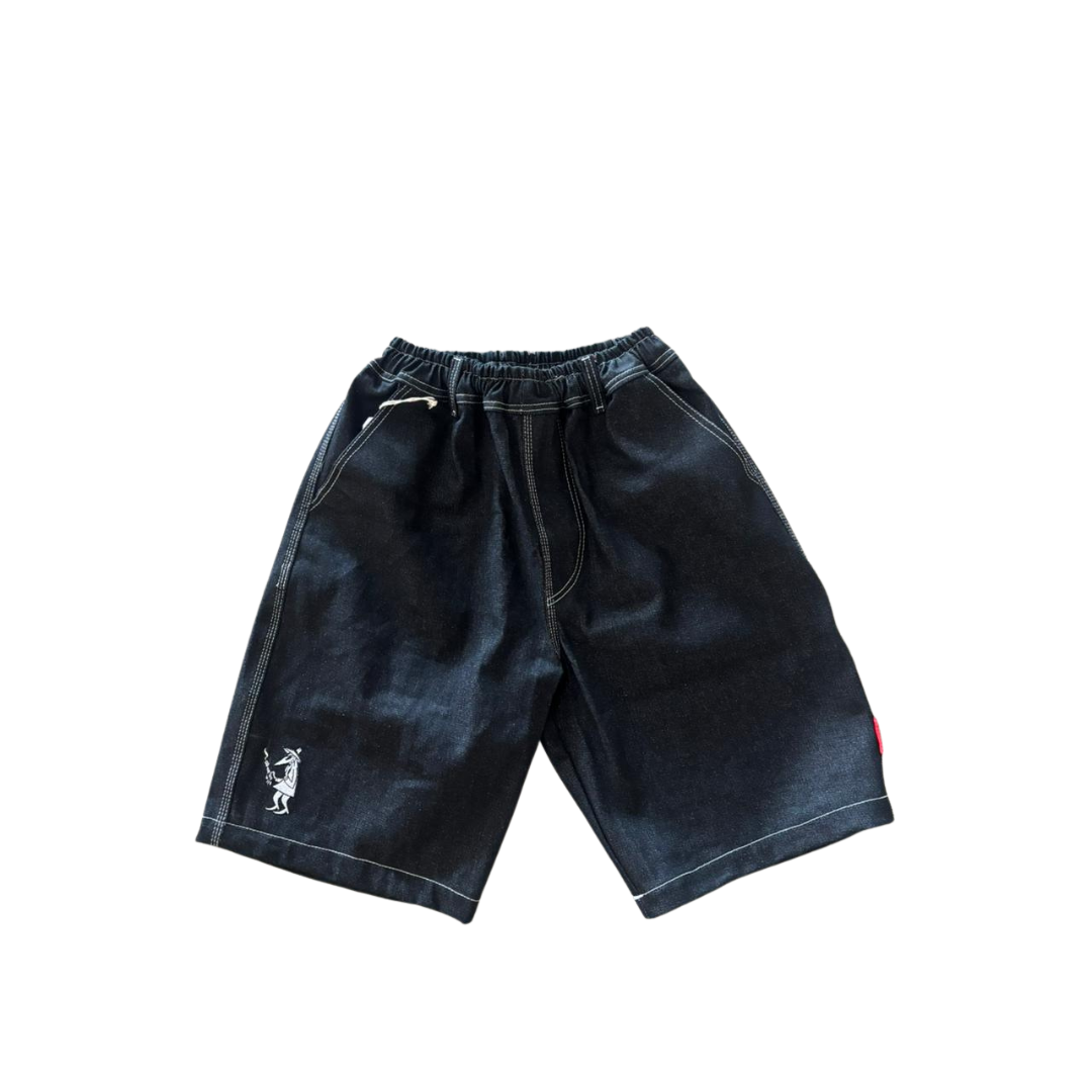Principle x Bgs Elastic Waist Basic Shorts - Raw Black Denim