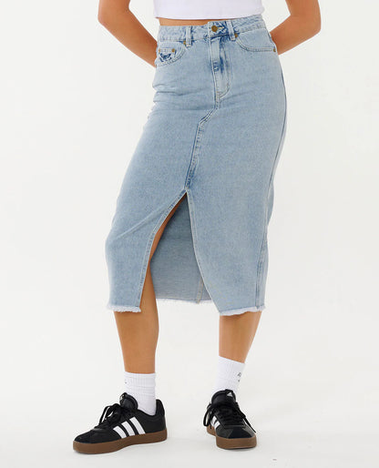The Search Denim Midi Skirt - Vintage Blue