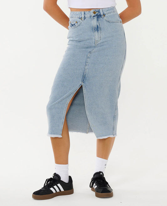 The Search Denim Midi Skirt - Vintage Blue