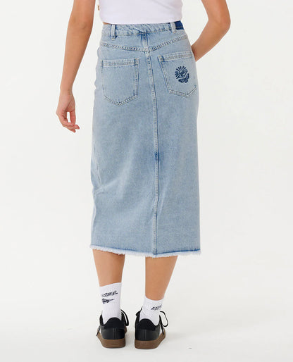 The Search Denim Midi Skirt - Vintage Blue