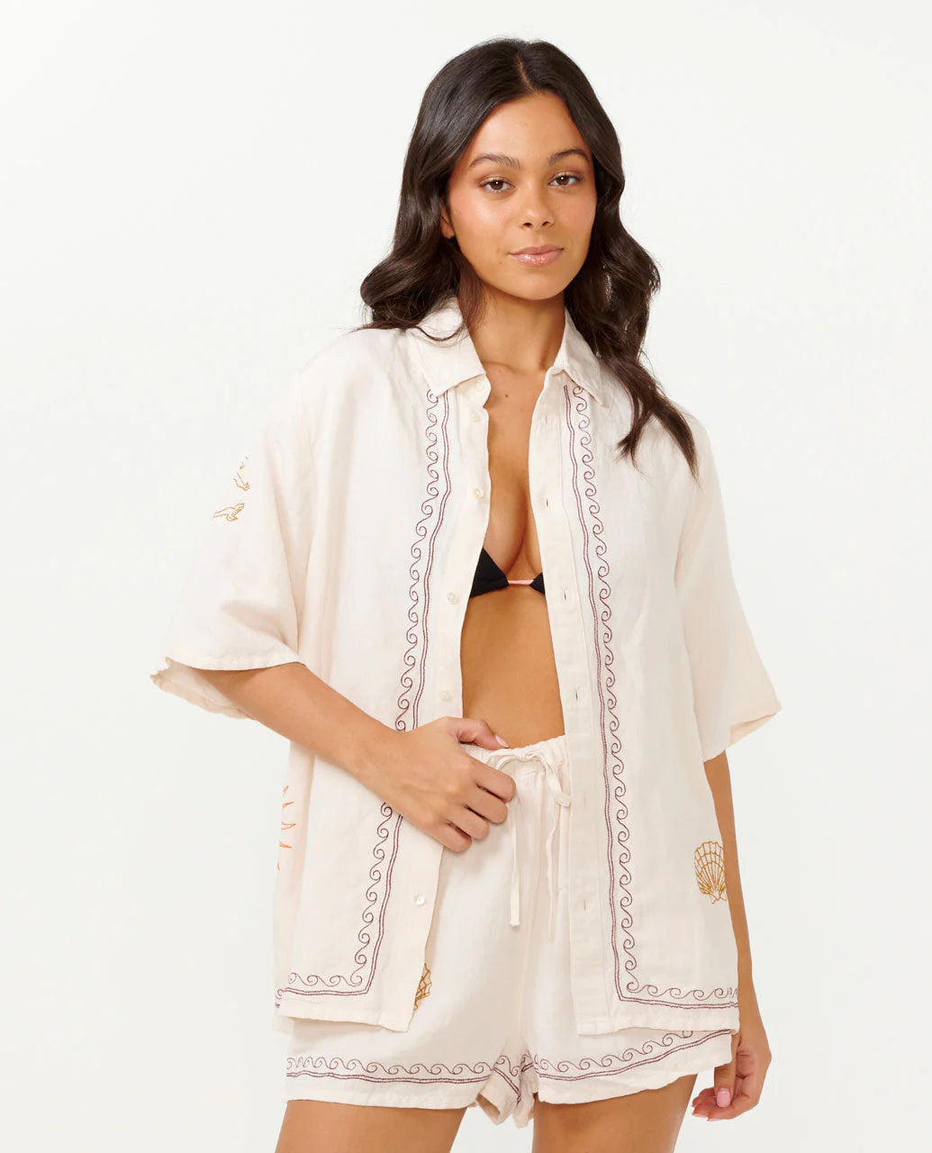 Beach Party Embroidered Shirt - Off White