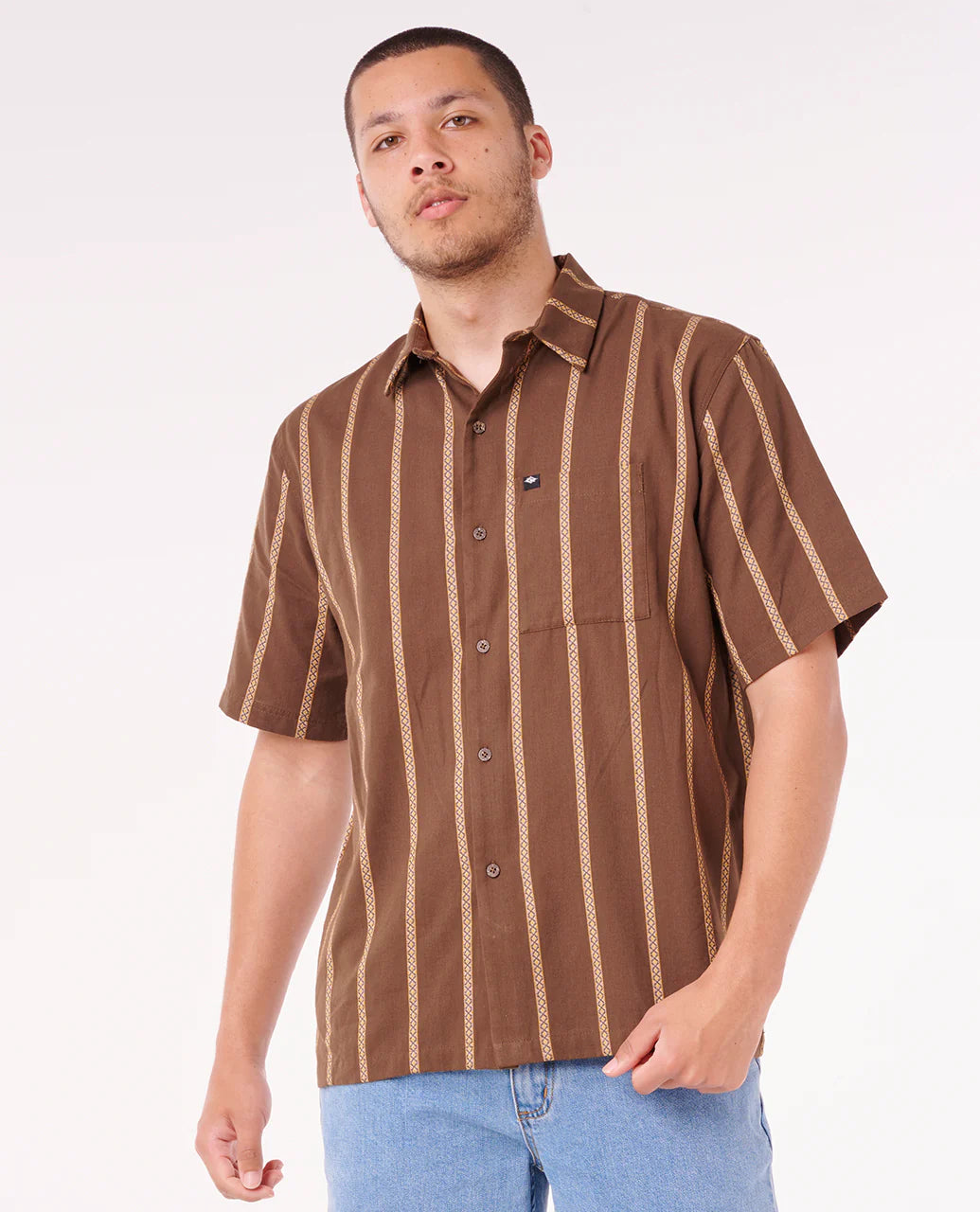 Classic Surf Stripe Short Sleeve Shirt - Coffee