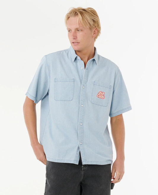Raw Energy Denim Short Sleeve Shirt - Blue Wind