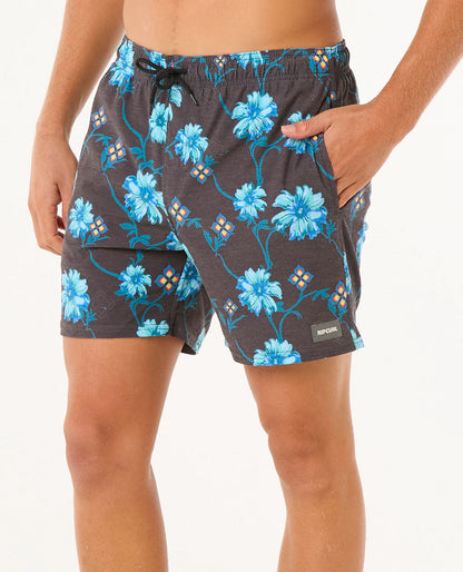 Surf Revival Floral Volley 16" Boardshorts - Black