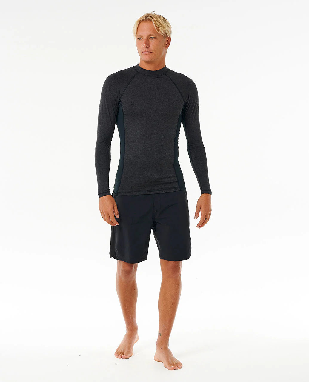 Dawn Patrol UPF Perf L/S Rash Vest - Black Marle