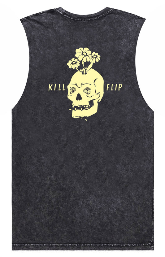 Skull Flower Muscle Tee Men - Blackwash