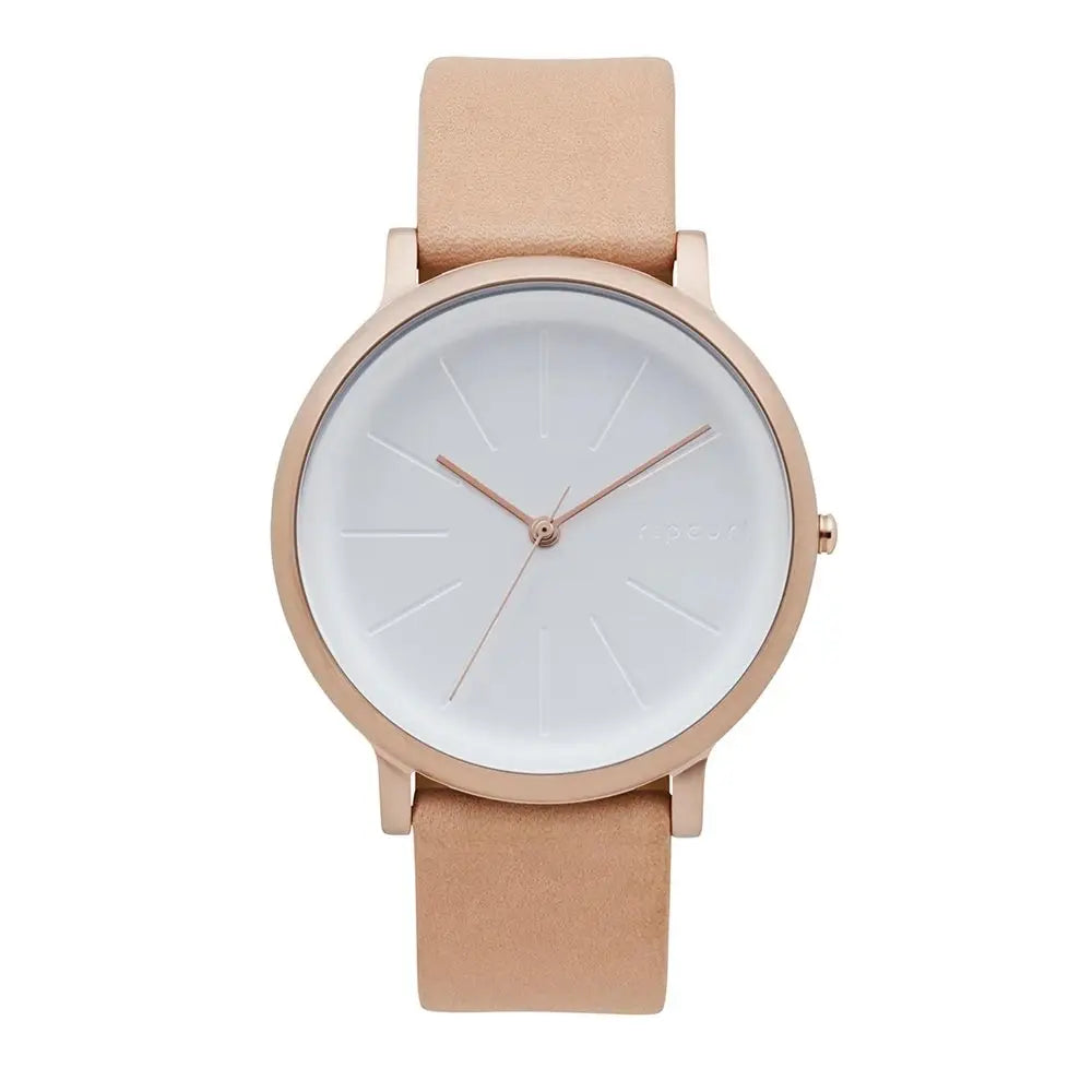 Flow Gold Leather Watch - Rose Gold