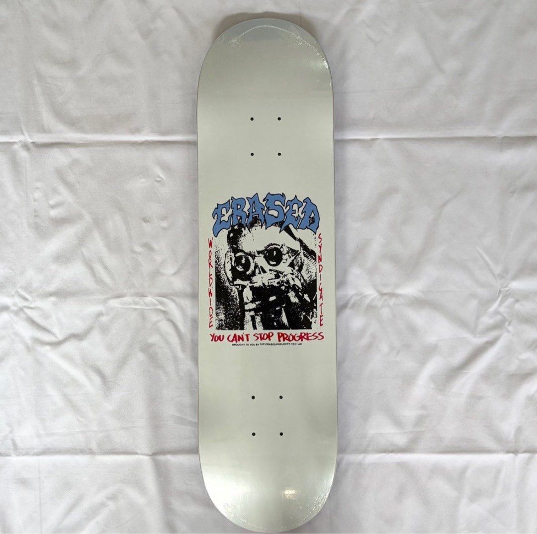 Erased You Cant Stop White Skateboard Deck 8.38"